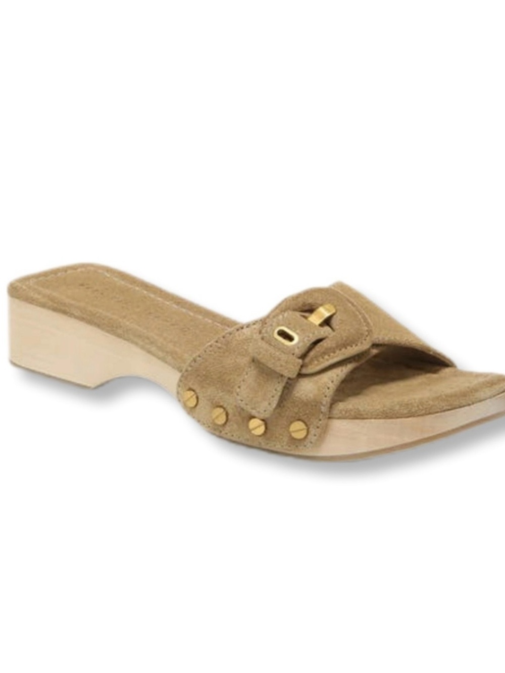 Veronica Beard Davina Tan Suede Slide Mule with Gold Accents